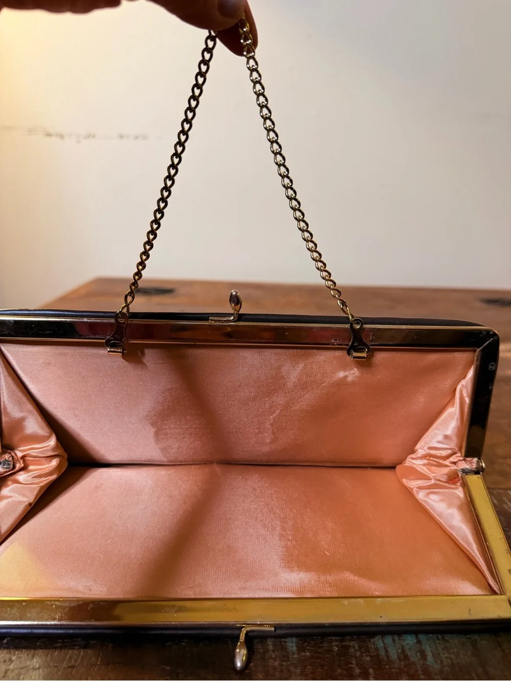 Vintage Classic Deep Burgundy Brown Leather women's Clutch Purse